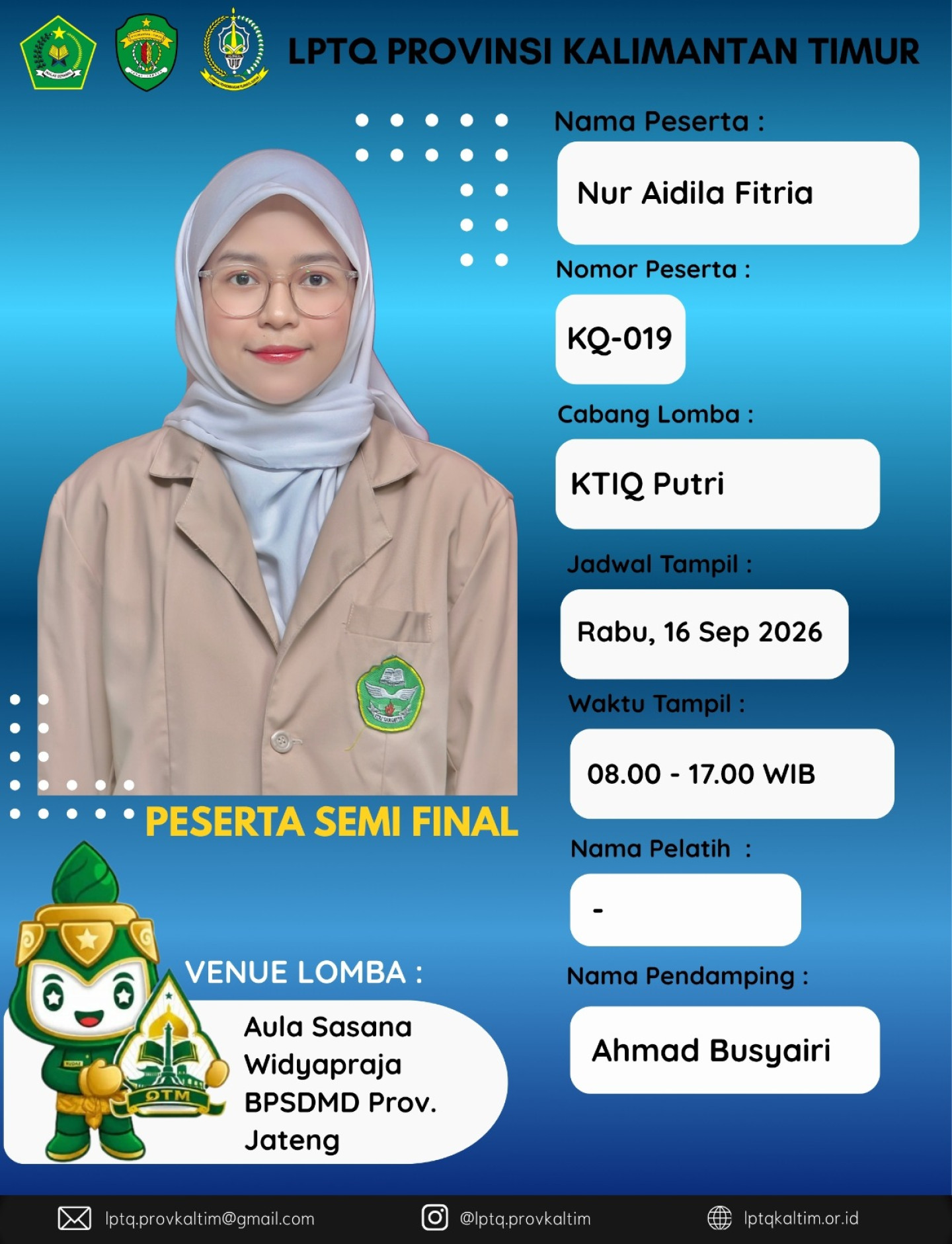 Dua Peserta Kaltim Melaju ke Semi Final Cabang KTIQ MTQN XXXI